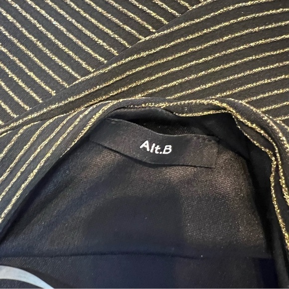 Alt B Bodycon Black Gold Shimmer Stripes Off Shoulders Cut Out Dress Midi Size S - Picture 4 of 8